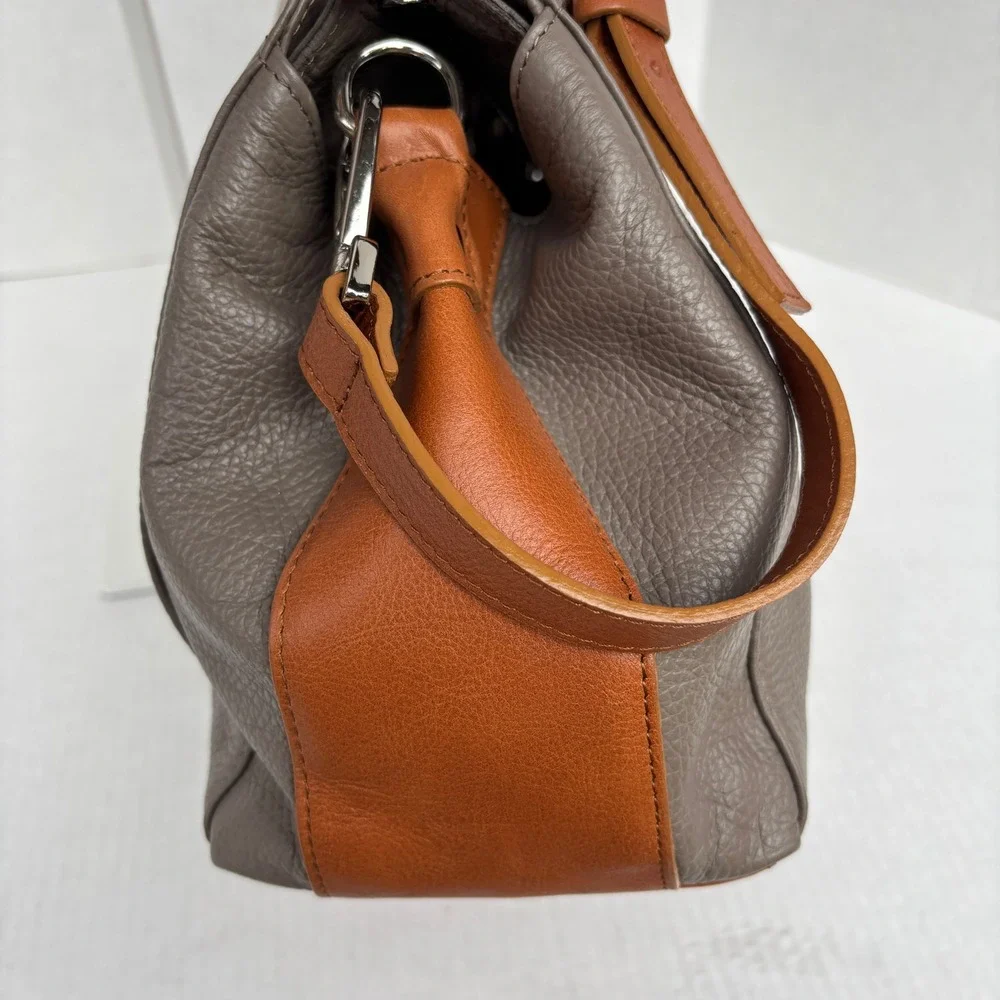 Valentina Italy Pebbled Leather Satchel Bag Taupe Cognac Brown sil Hardware NWOT